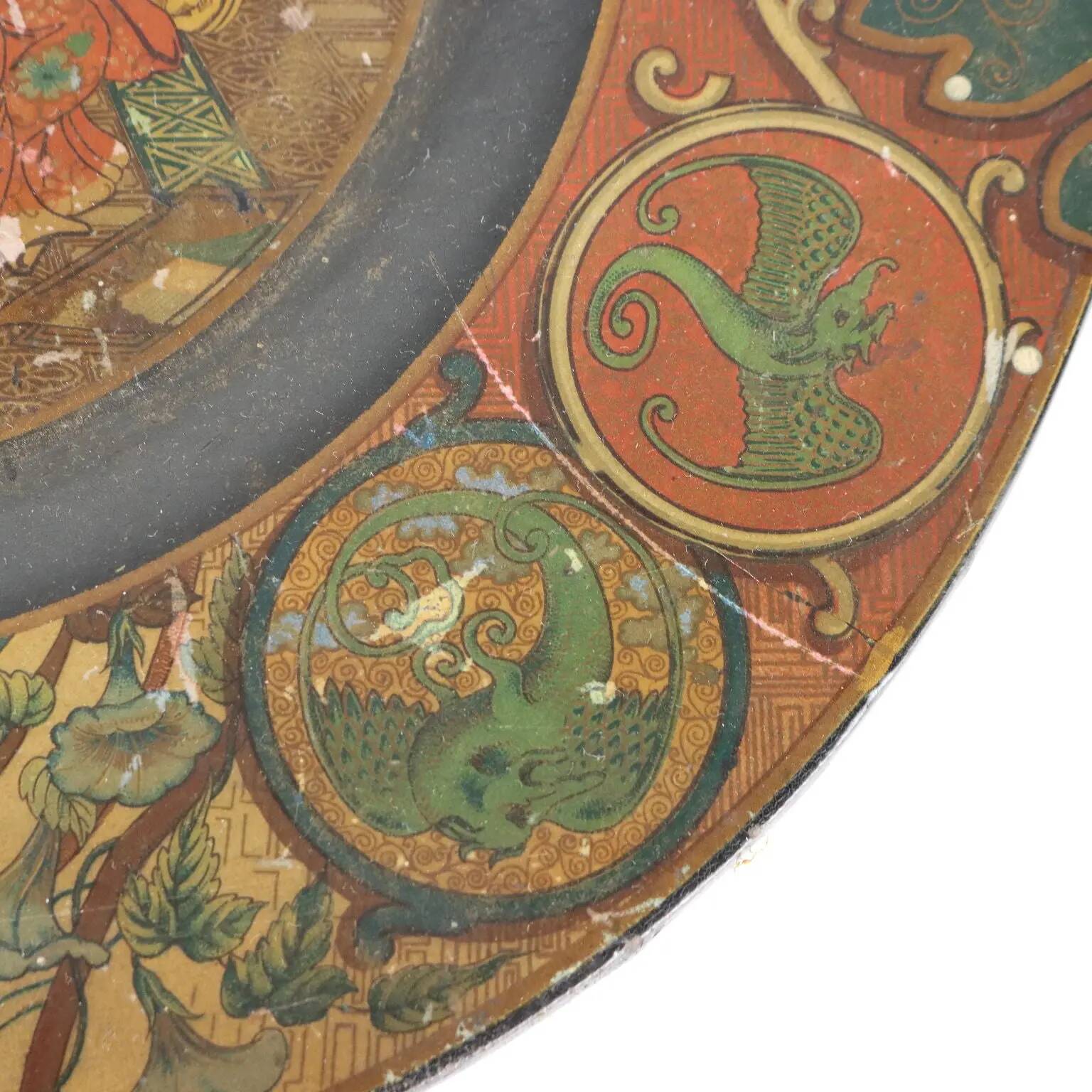 Paper-mâché plateau with Asian decoration, England, late 1800s.
