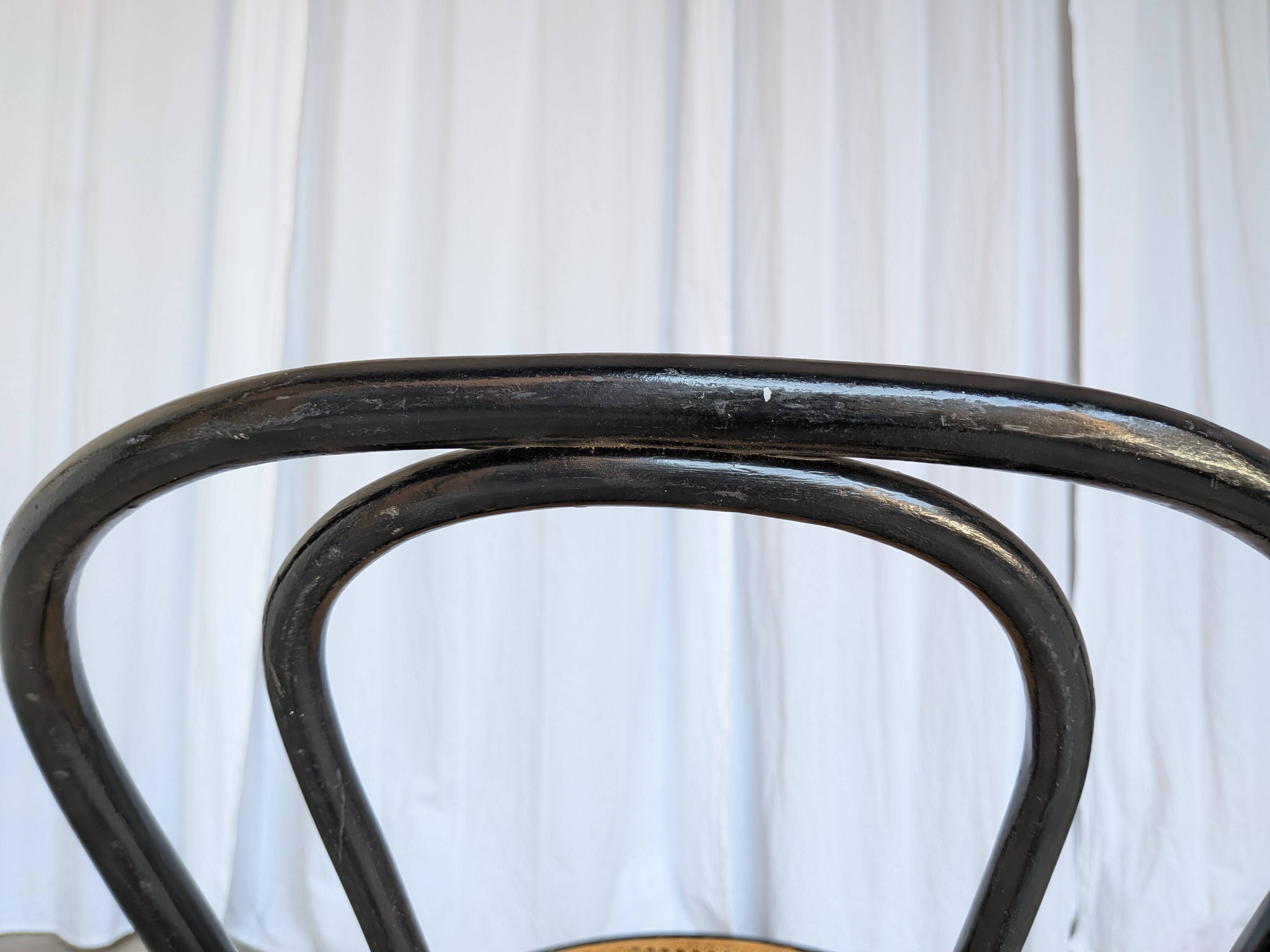 Mid-Century Thonet Style Dining Chair / Black Bentwood & Cane Seat Vintage