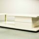 White High Gloss Free Form Italian Design Coffee Table w. Brass Accents 70s