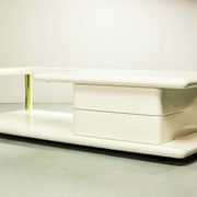 White High Gloss Free Form Italian Design Coffee Table w. Brass Accents 70s
