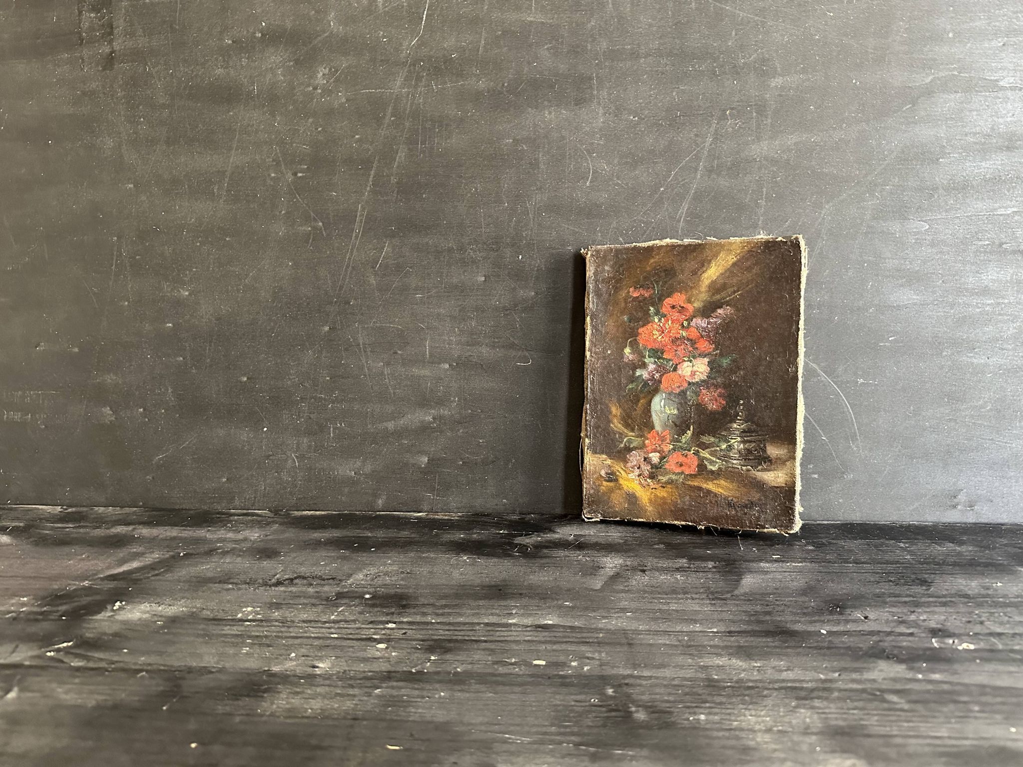 Miniature still life, oil painting signed from the 19th century, French school.