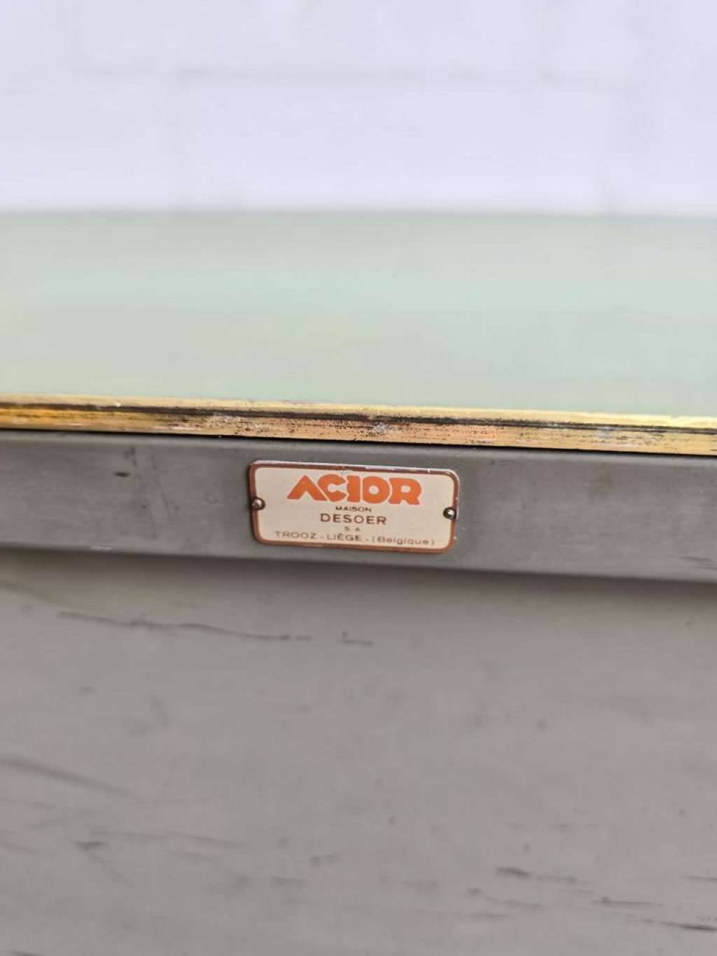 Vintage industrial steel desk/office with mint green top