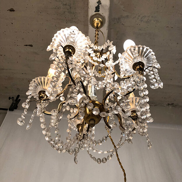 Chandelier with tassels with five arms of light, gilded metal, late 19th century