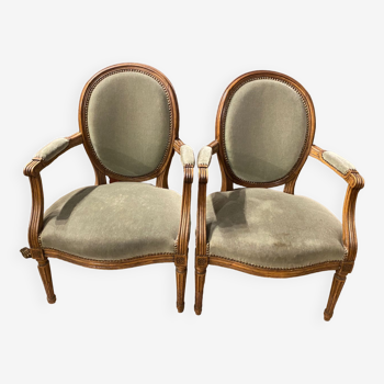 Pair of Louis XVI style medallion armchairs