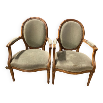 Pair of Louis XVI style medallion armchairs