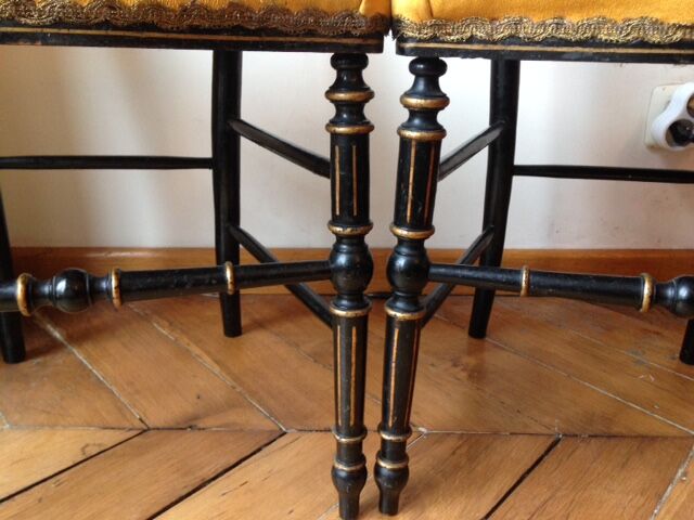 Pair of black and gold chairs