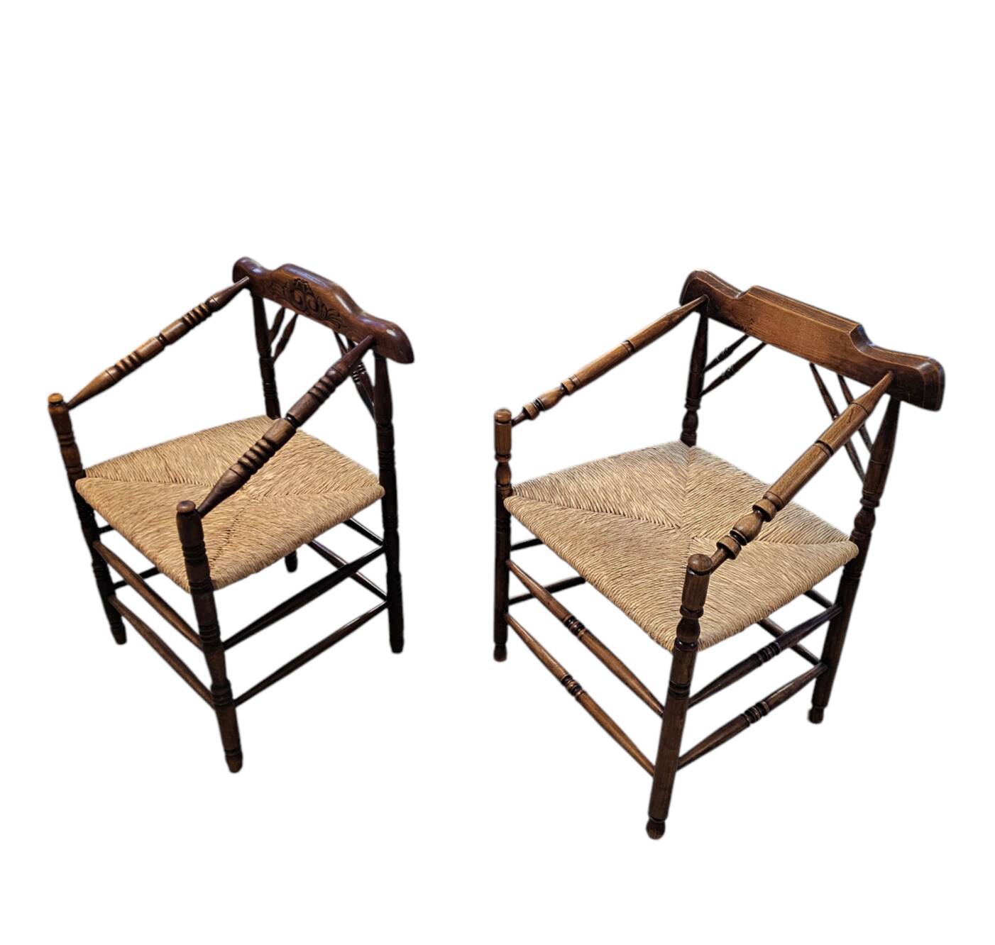 A pair of Dutch oak / matching Rush Chairs 1930s