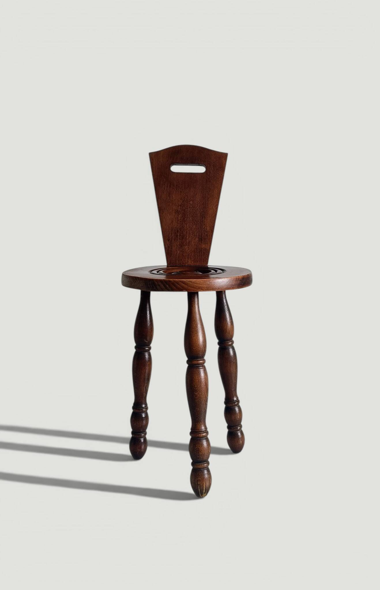 Folk Art Chestnut Wood Tripod Chair, Charles Dudouyt Style, France, 1930s
