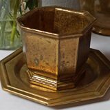 Varnished brass pot on saucer from the 80s