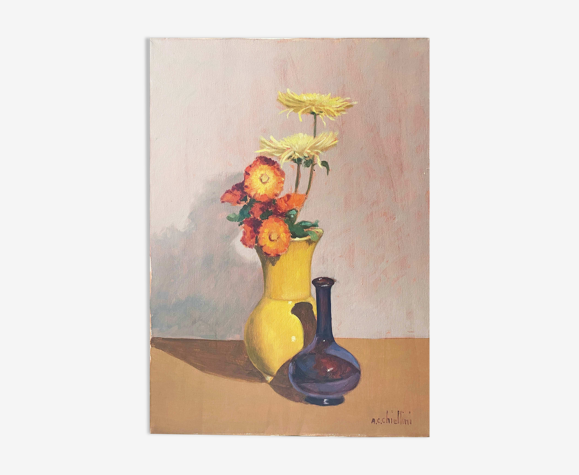 Tableau HST "Bouquet de fleurs" par Angelo Cesare CHIELLINI (1916-1991)