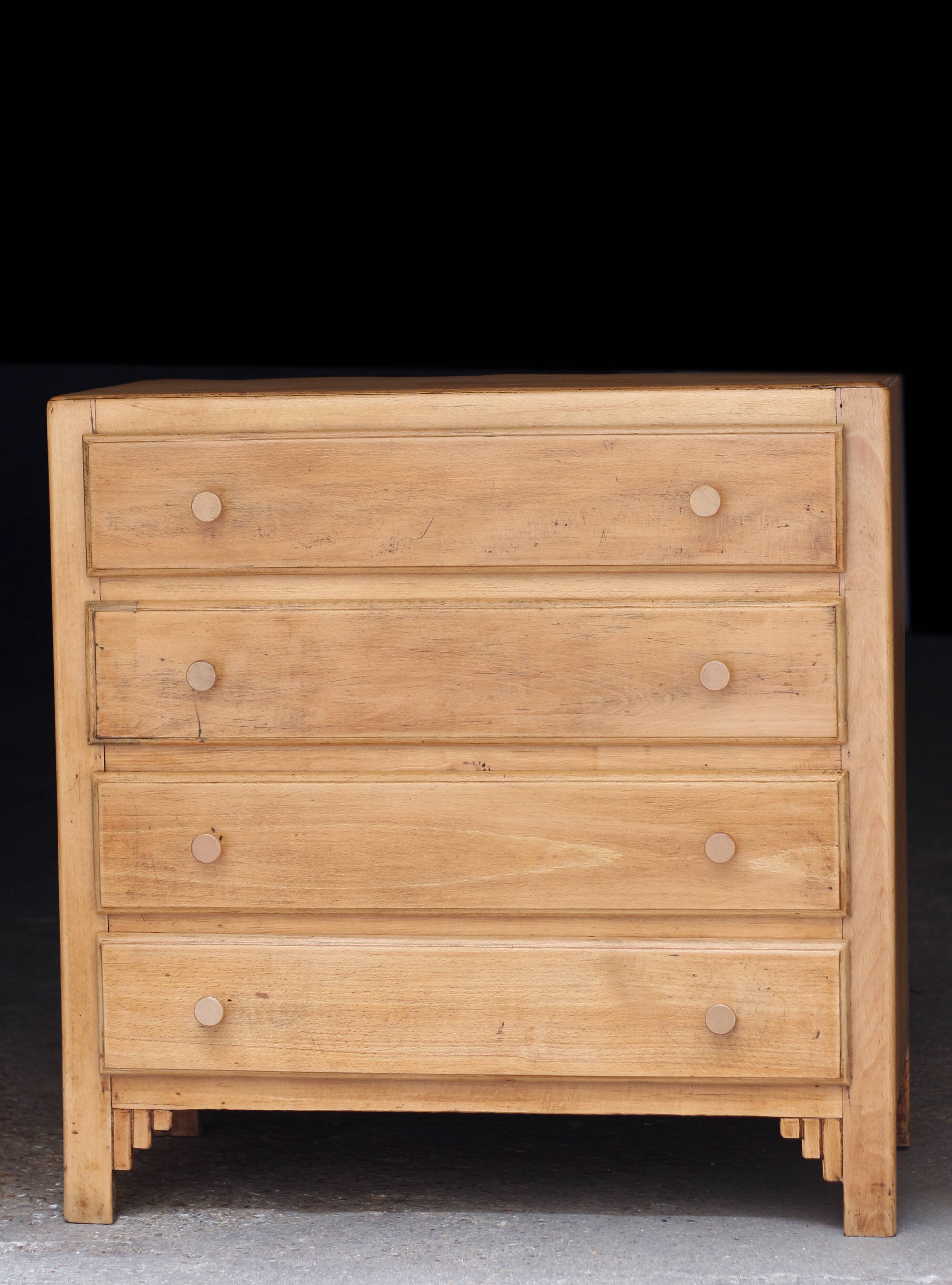 Small art deco chest of drawers in natural wood