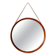 Modern mid-century round mirror in leather and teak by Glas & Trä Hovmantorp Sweden