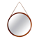 Modern mid-century round mirror in leather and teak by Glas & Trä Hovmantorp Sweden