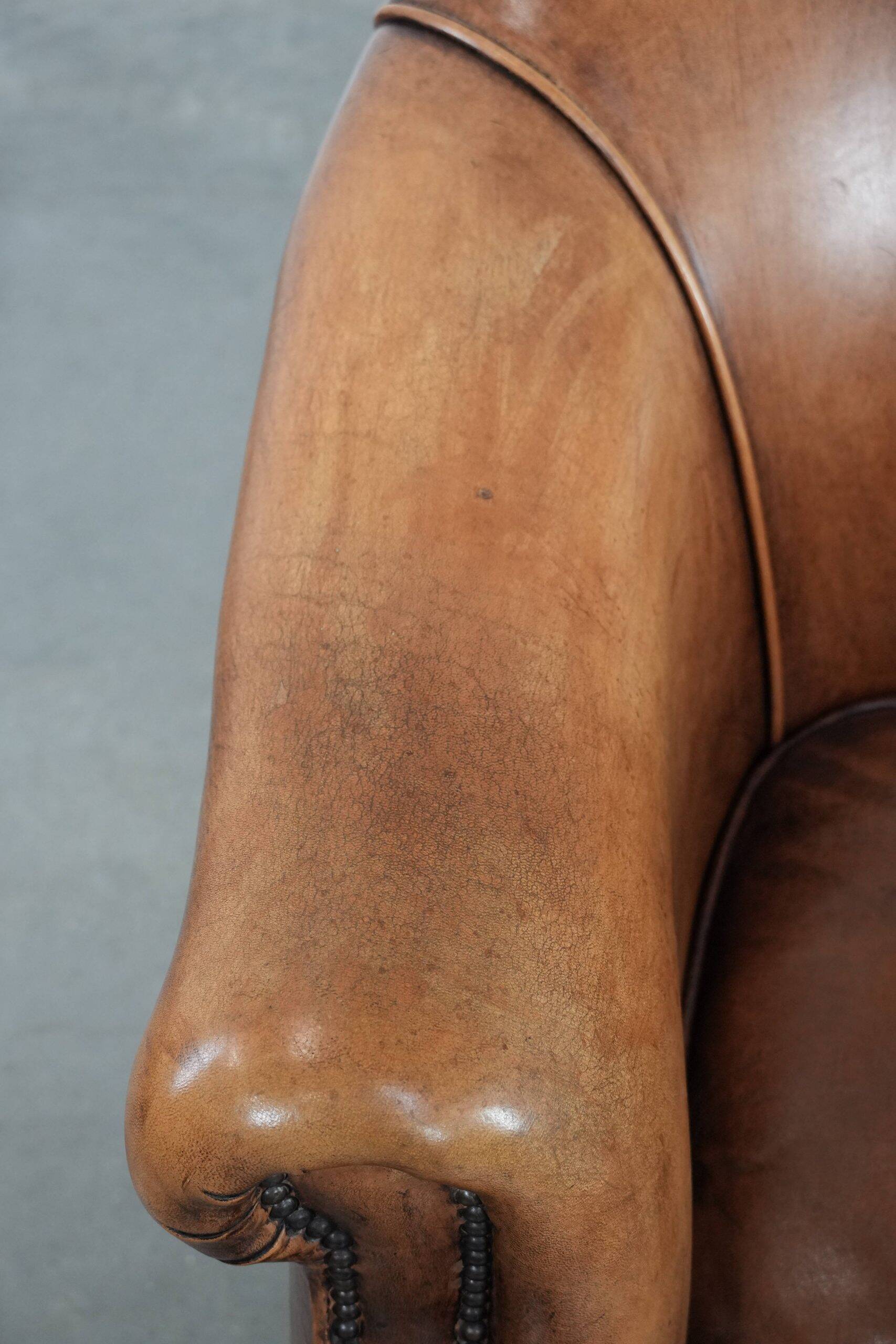 Sheepskin leather club chair with beautiful colours and comfortable seat