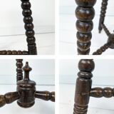 Vintage Table d'Appoint Tripode Polygone Sculpté à la main Tourné en bois massif Travail manuel Grün