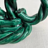 Green vintage woven ceramic candle holder