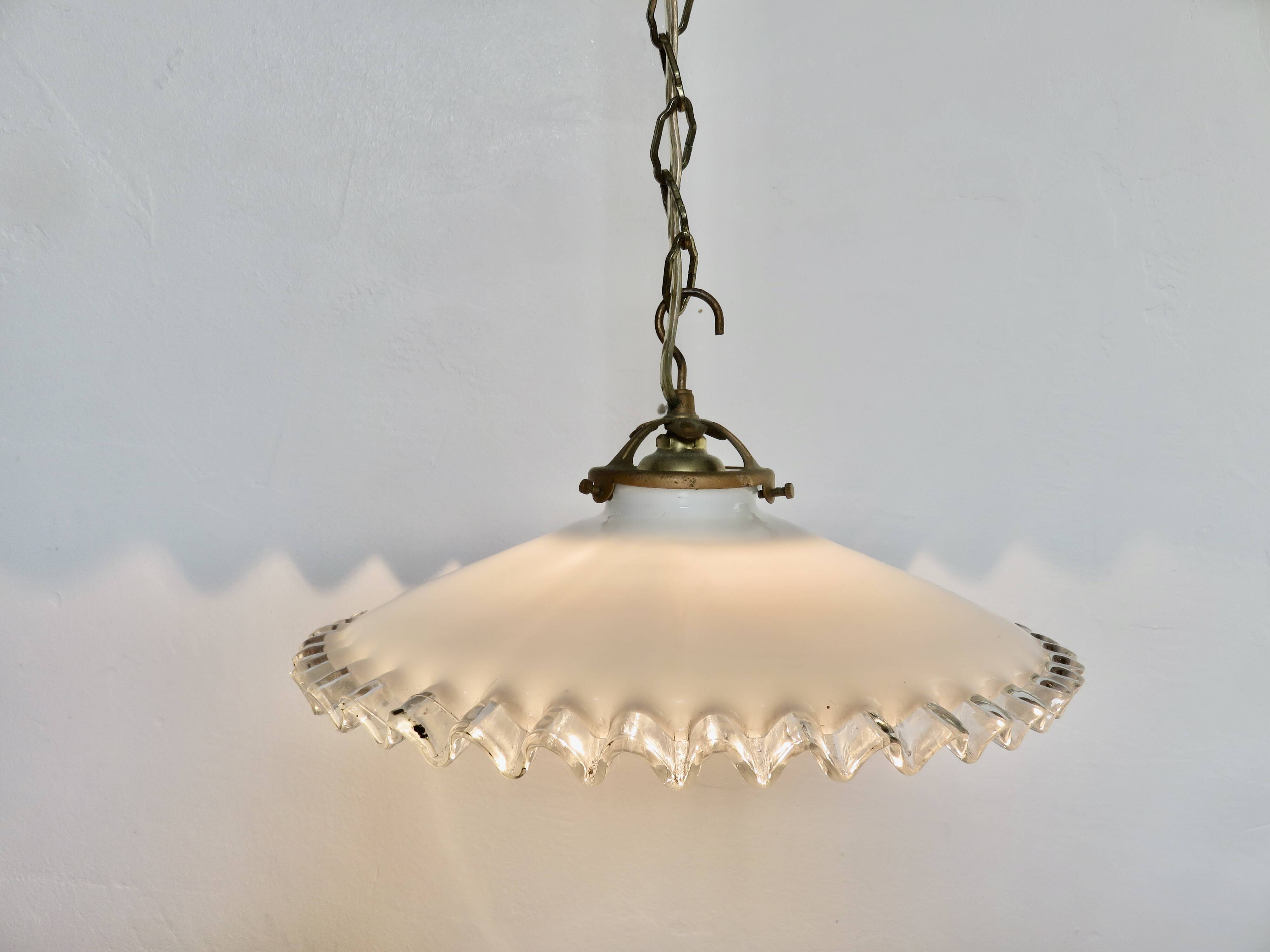 Art Deco pendant light in serrated glass, 1930s