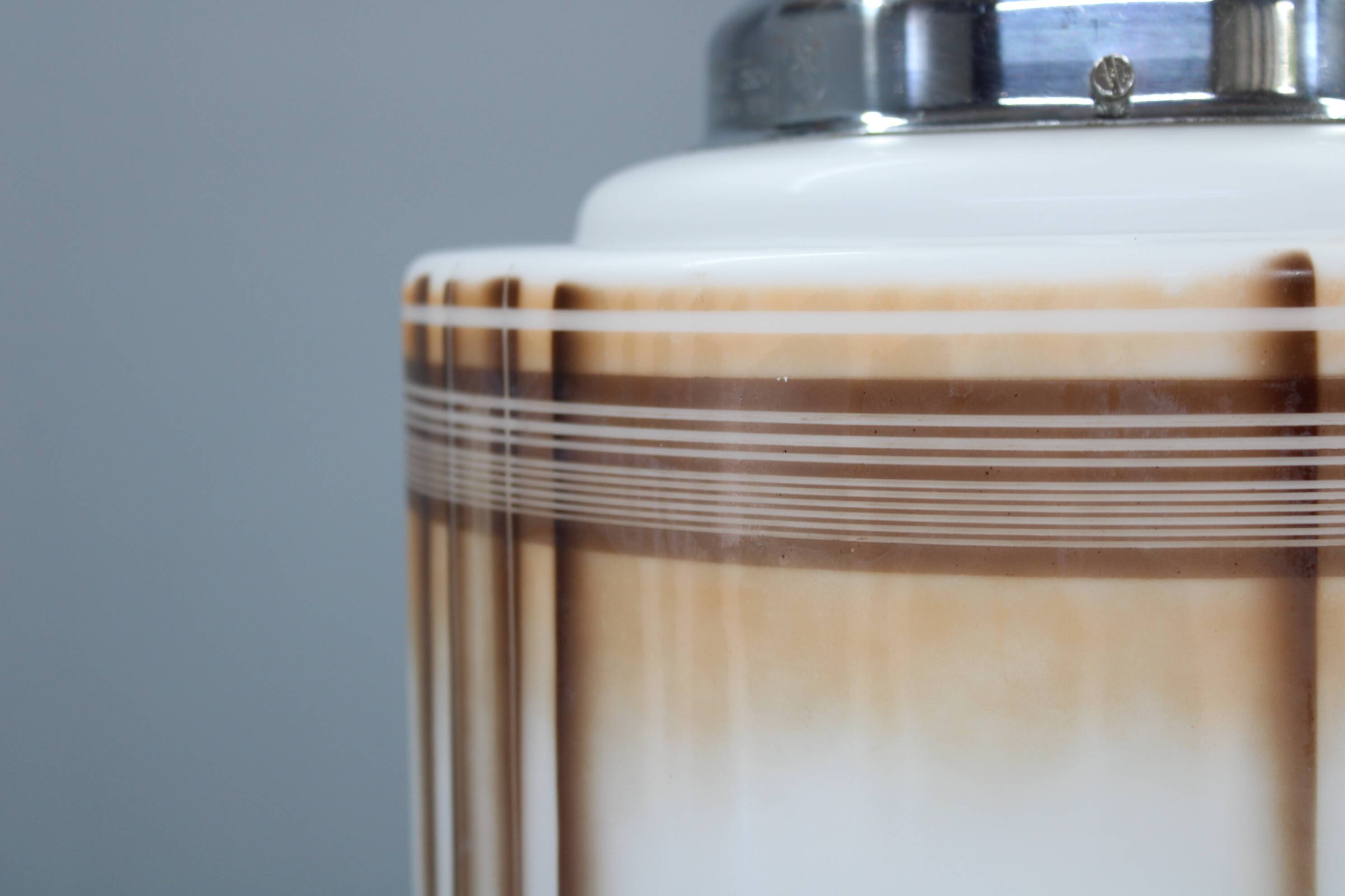 1930s Napako Art Deco pendant light in chrome and glass, restored, new wiring