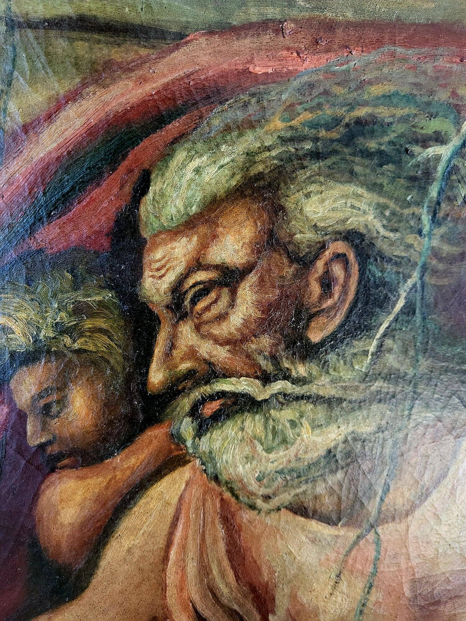 Rare paravent Art déco peint à la main dans le style de Michel-Ange