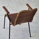 Pair of Swiss stackable rattan and iron dining elbow chairs, G Legler 1960s