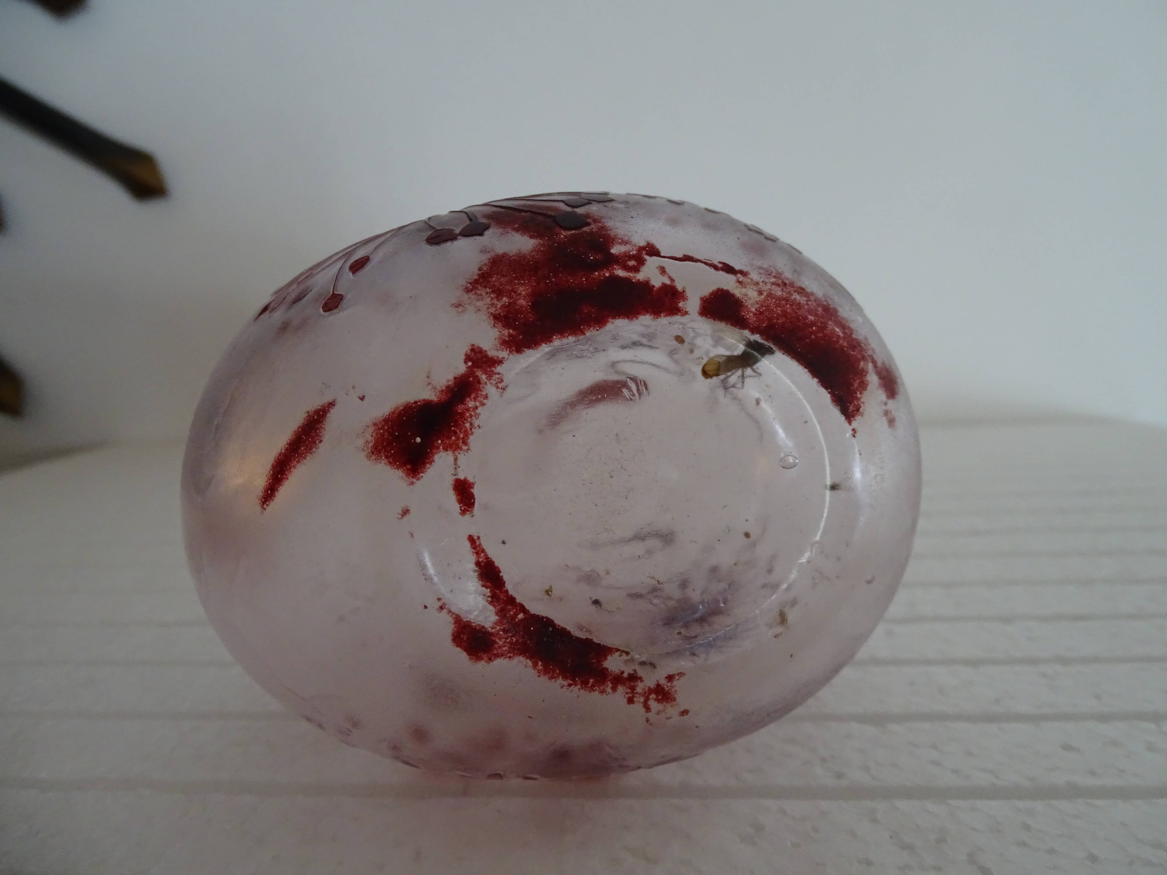 Acid-etched glass paste gourd vase signed bendor