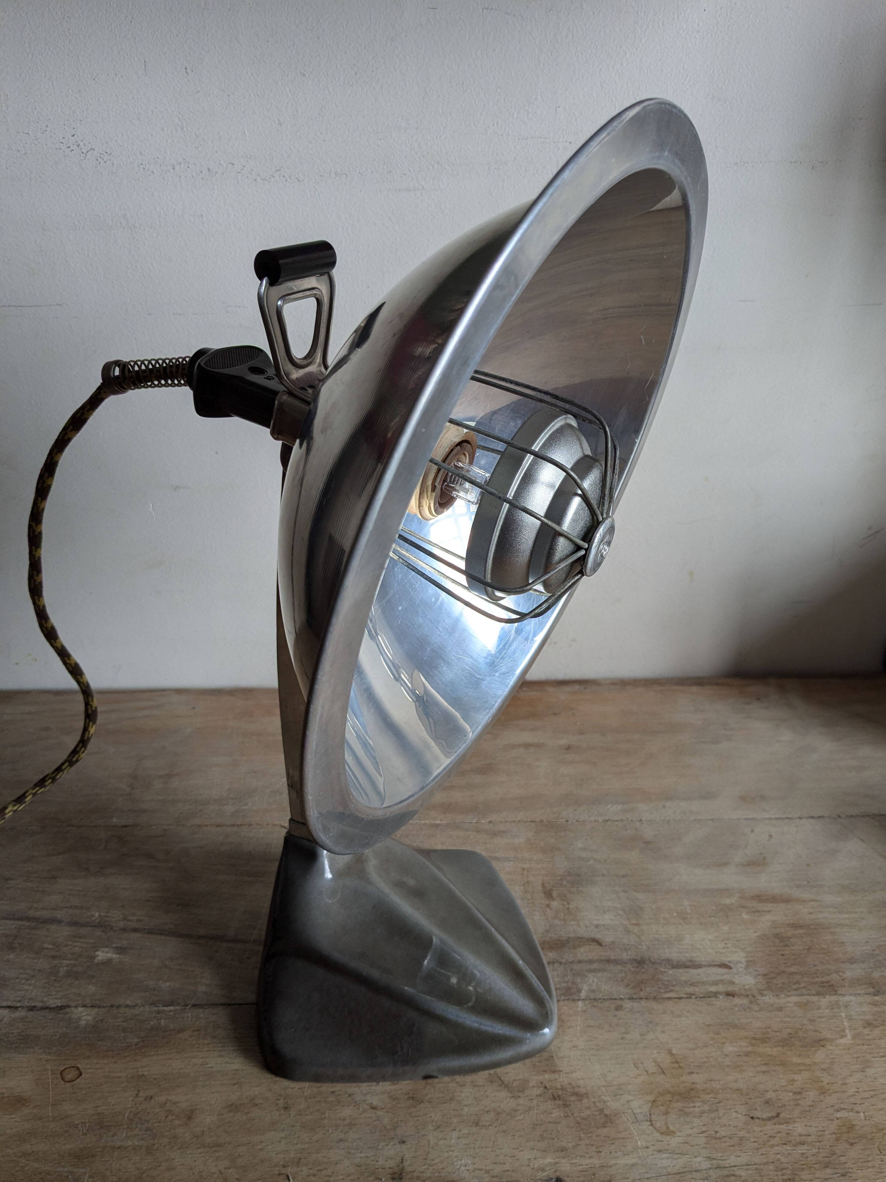 Cobra parabolic lamp with enameled cast iron base, Art Nouveau.