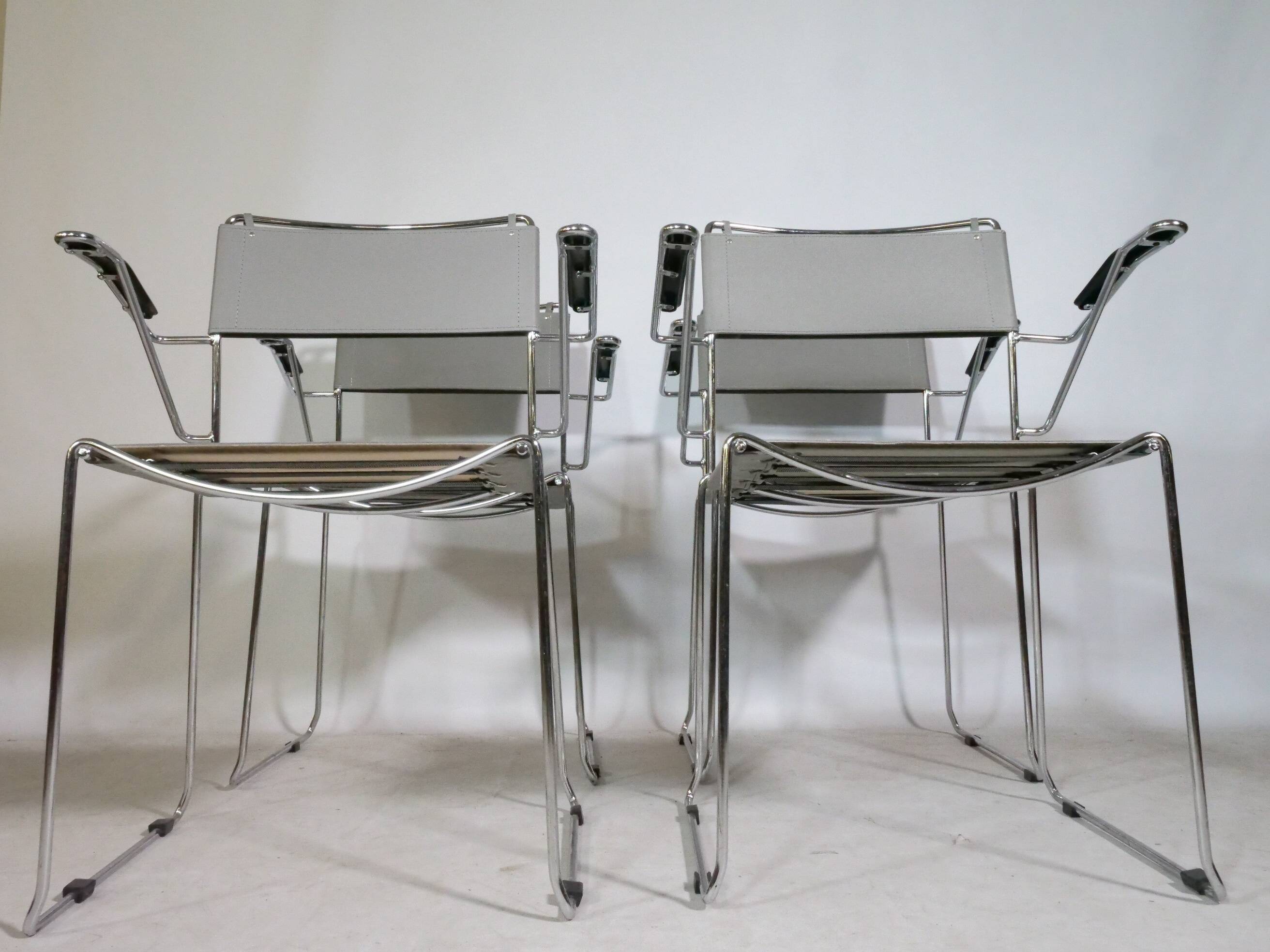 Mid-Century Design Chrome and Leather Chairs from Italy, Set of 4, 1970s