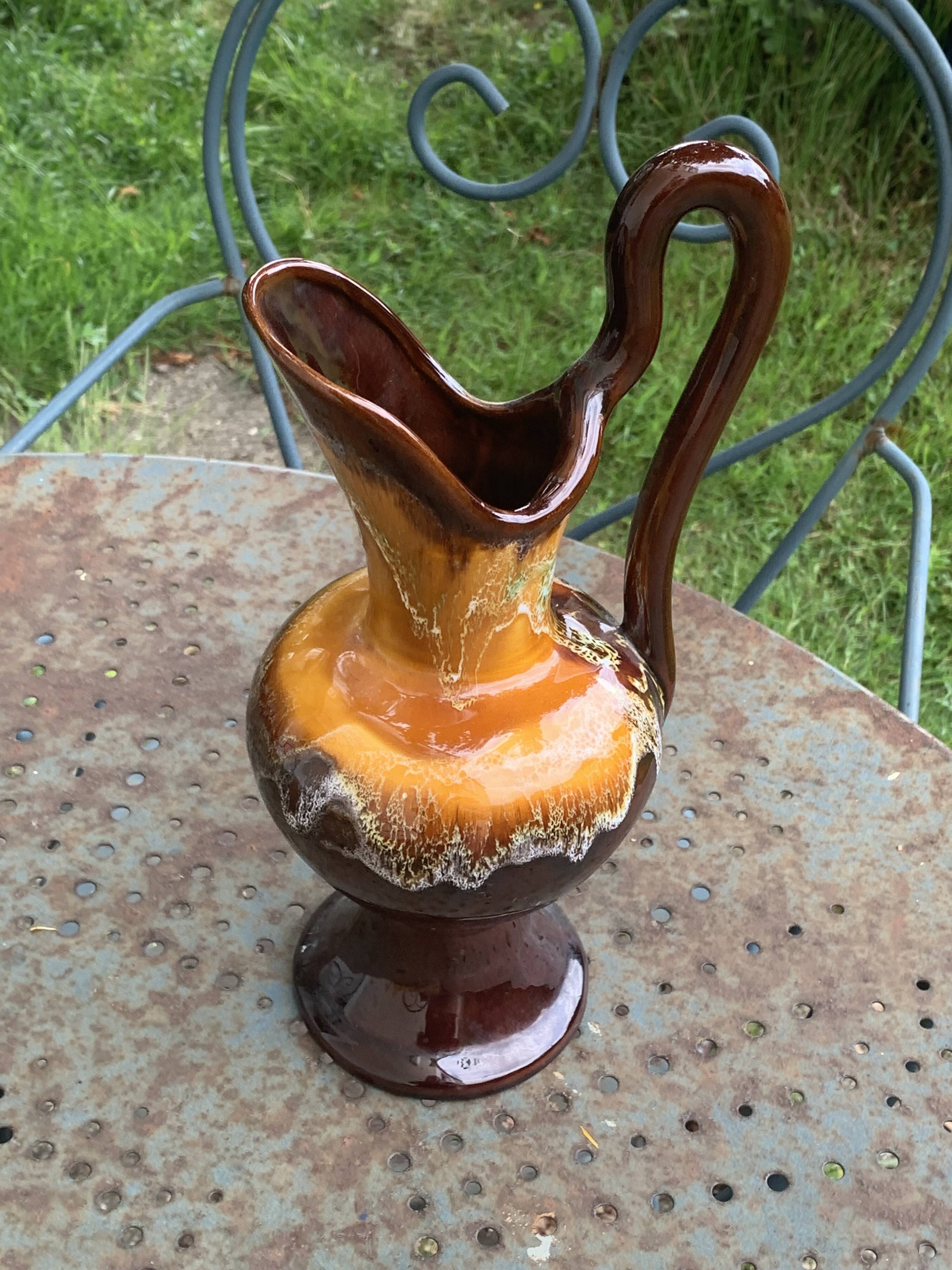 Carafe with handle, jug, vase in Vallauris style enamelled ceramic