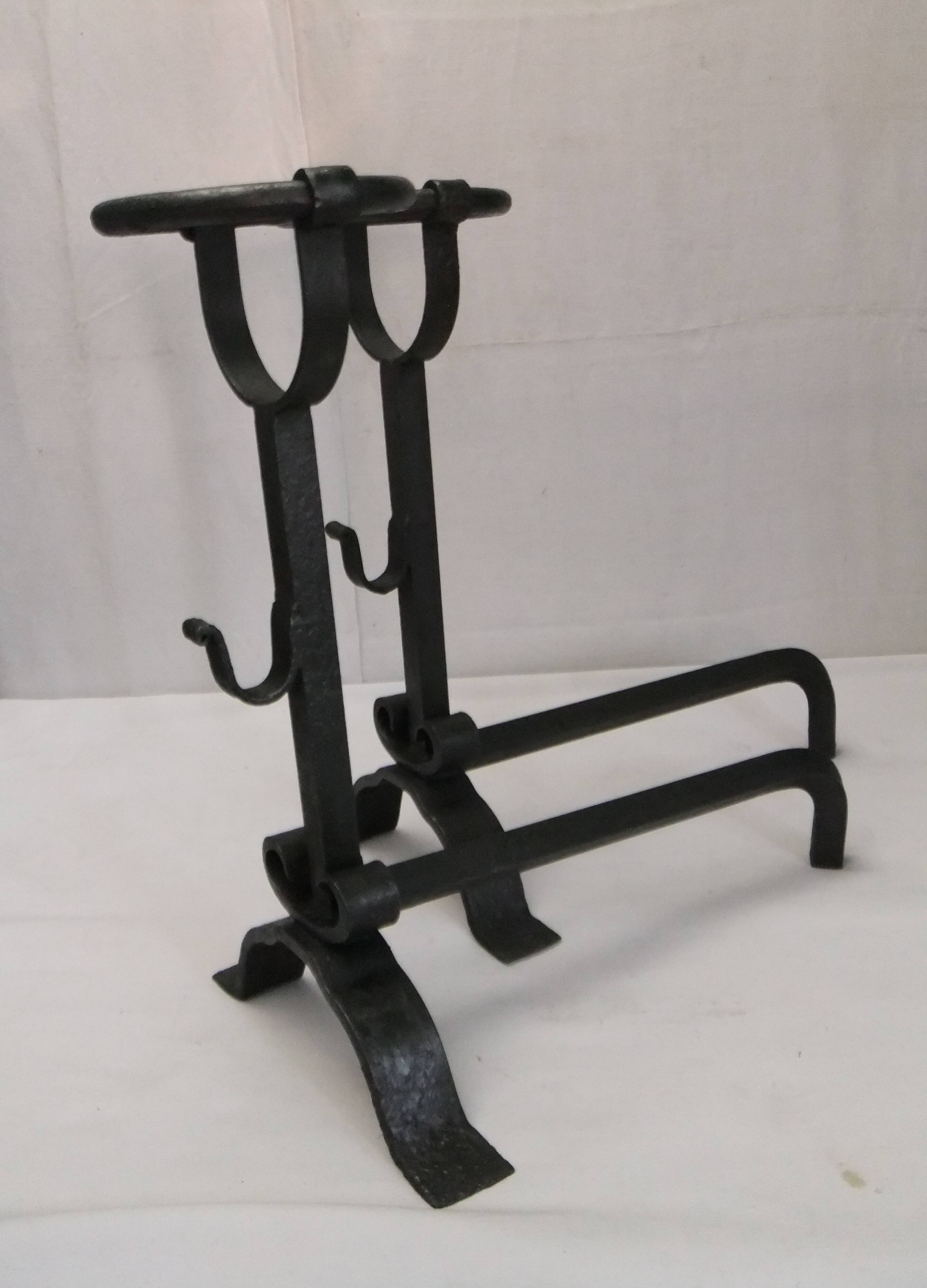 Old cast iron bowl Landier firewood fireplace accessory