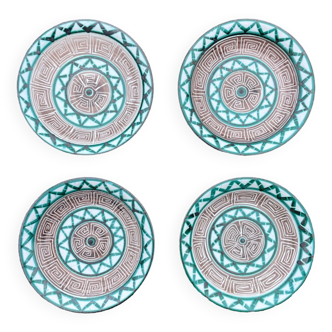4 hollow plates Robert Picault 1960 ceramic by Vallauris RP