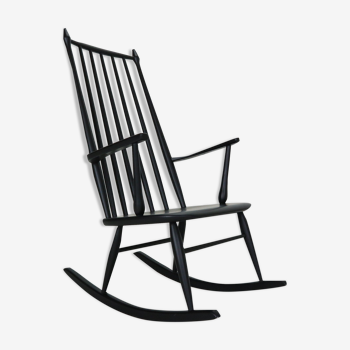 Scandinavian modern black vintage rocking chair, 1960s, denmark