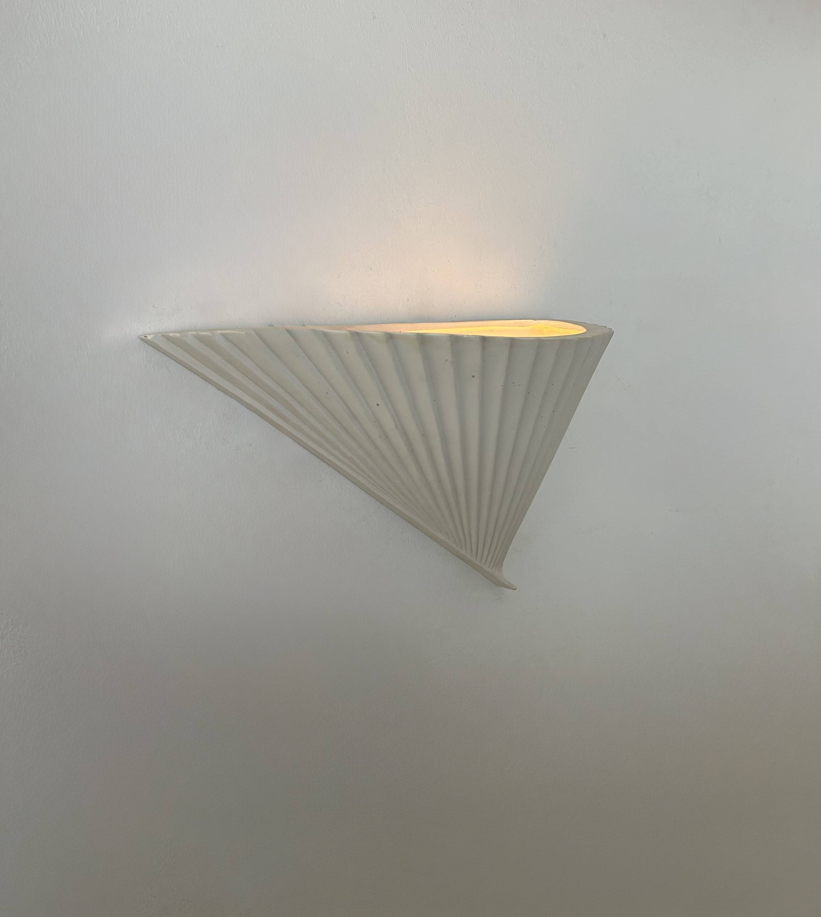 Vintage wall lamp, matte white plaster, France 1980