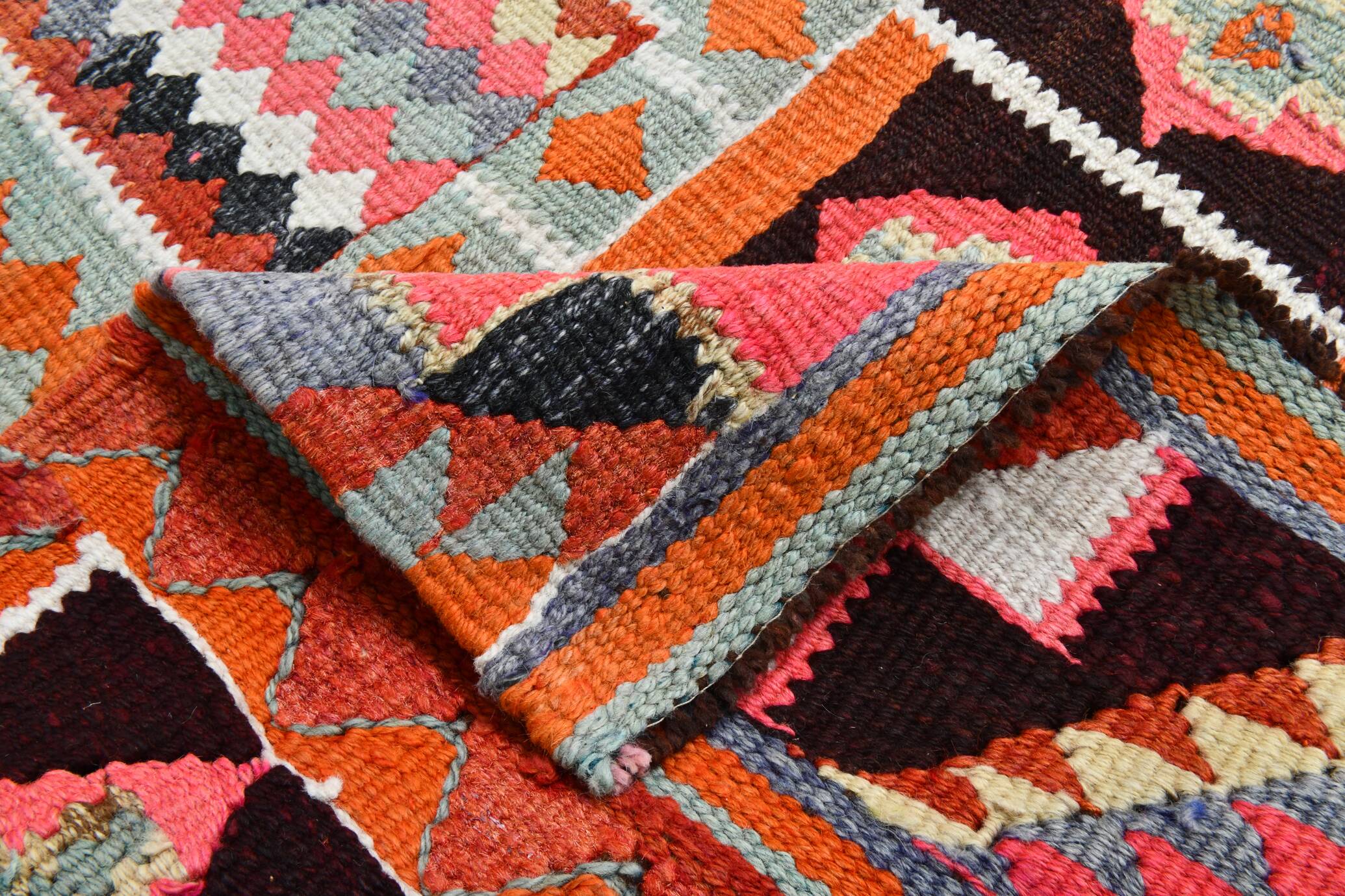 3x11 Burgundy & Orange Vintage Runner Rug, 95x325Cm