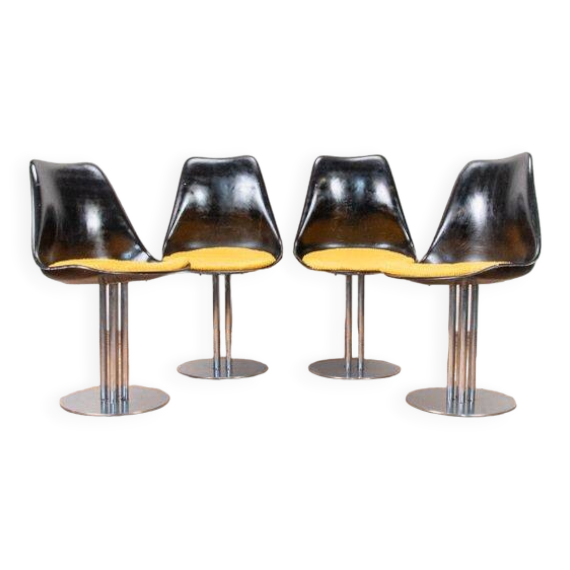 Set of black and yellow tulip chairs