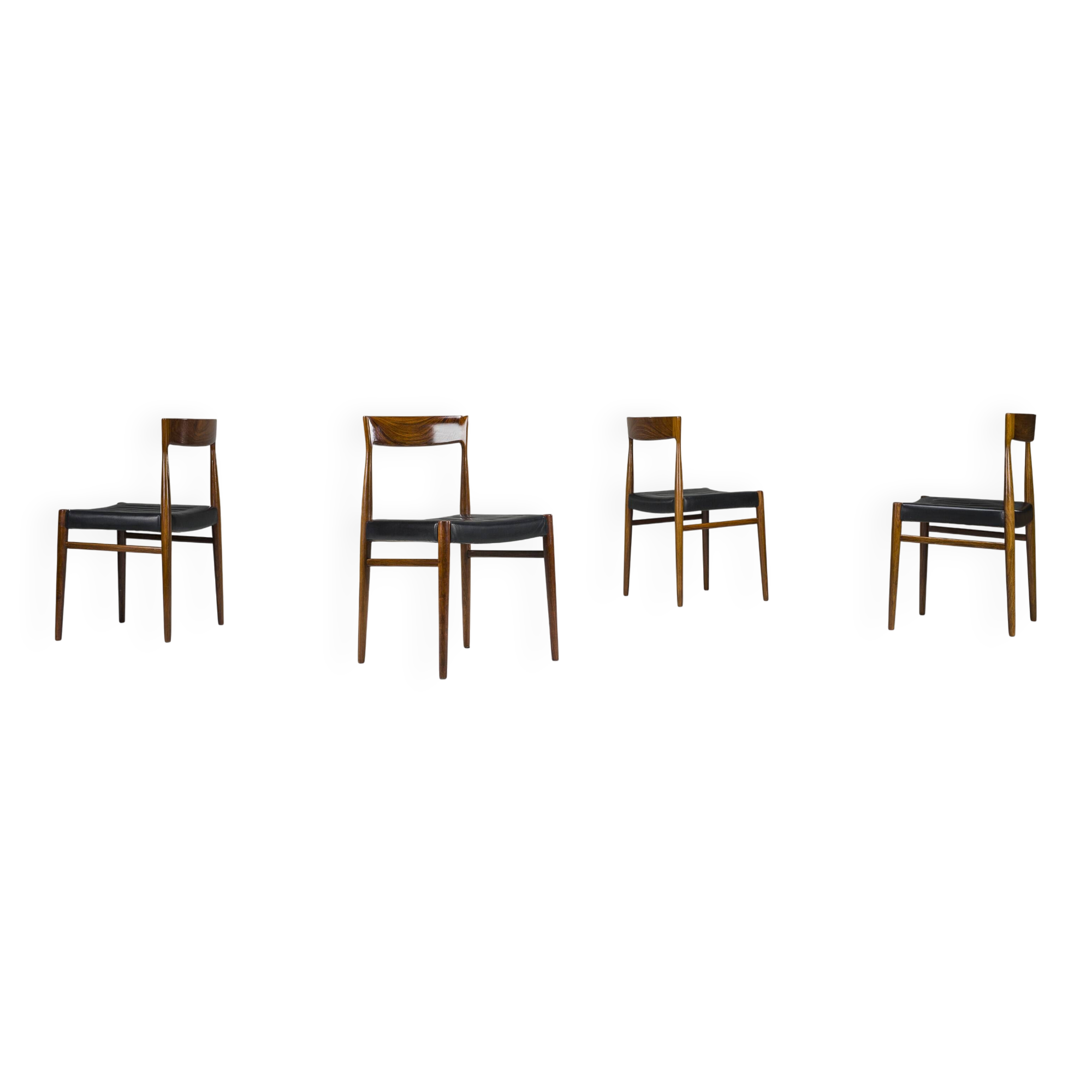 Mid-Century Palisander Dining Chair with Lether, 1950s, Set of 4