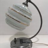 Art Deco adjustable desk or bedside lamp in chromed metal and Clichy globe