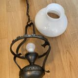 Metal chandelier and opaline glass gloss