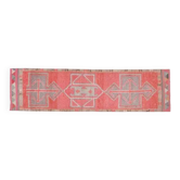 Tapis coureur vintage turc Oushak fait main en laine et coton rose des années 1970 93X323