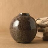 Vase soliflore stoneware antique enamelled brown coconut vintage 1976