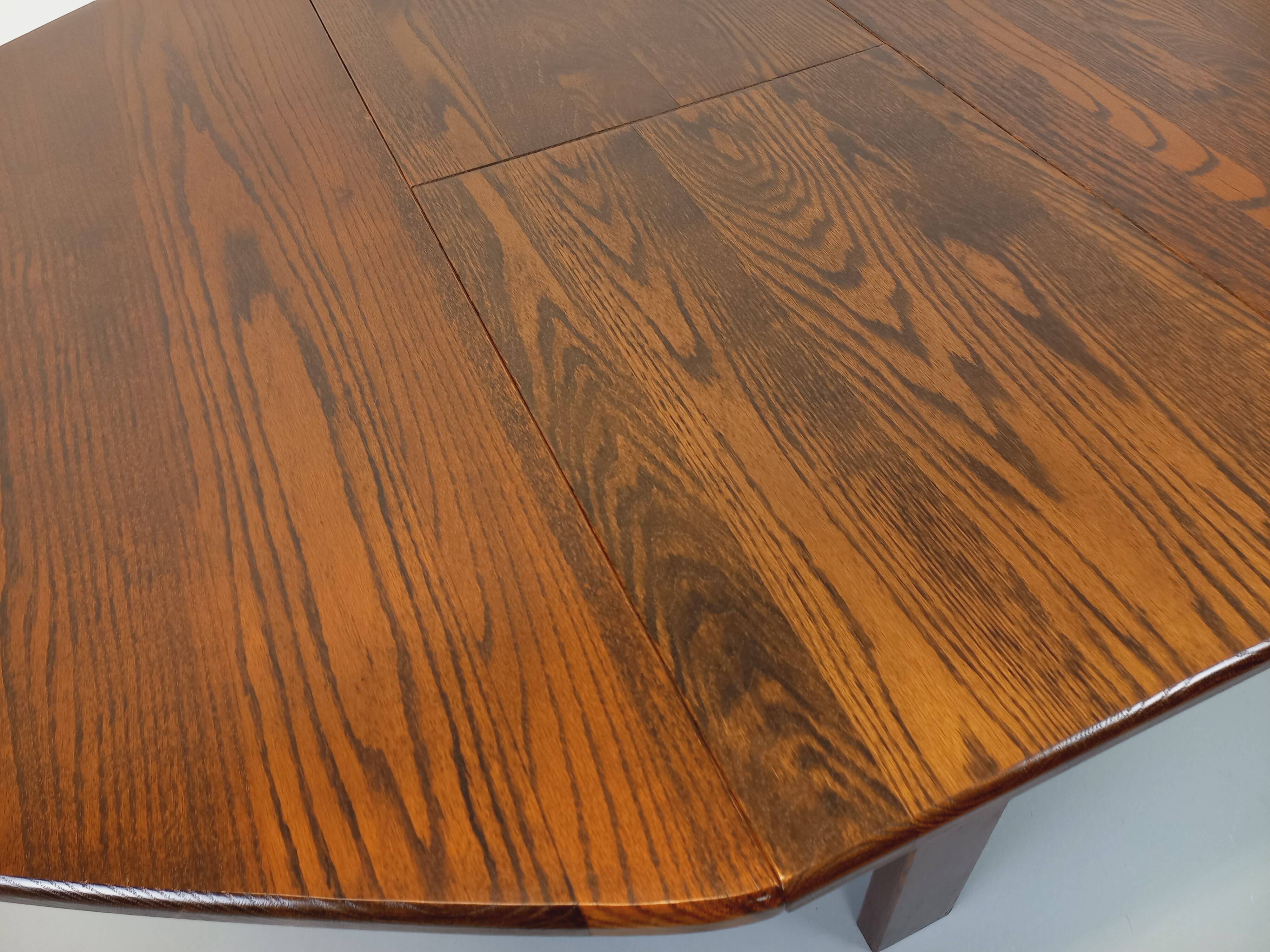 Vintage brutalist hexagonal dining table made of oak from the 1950s.