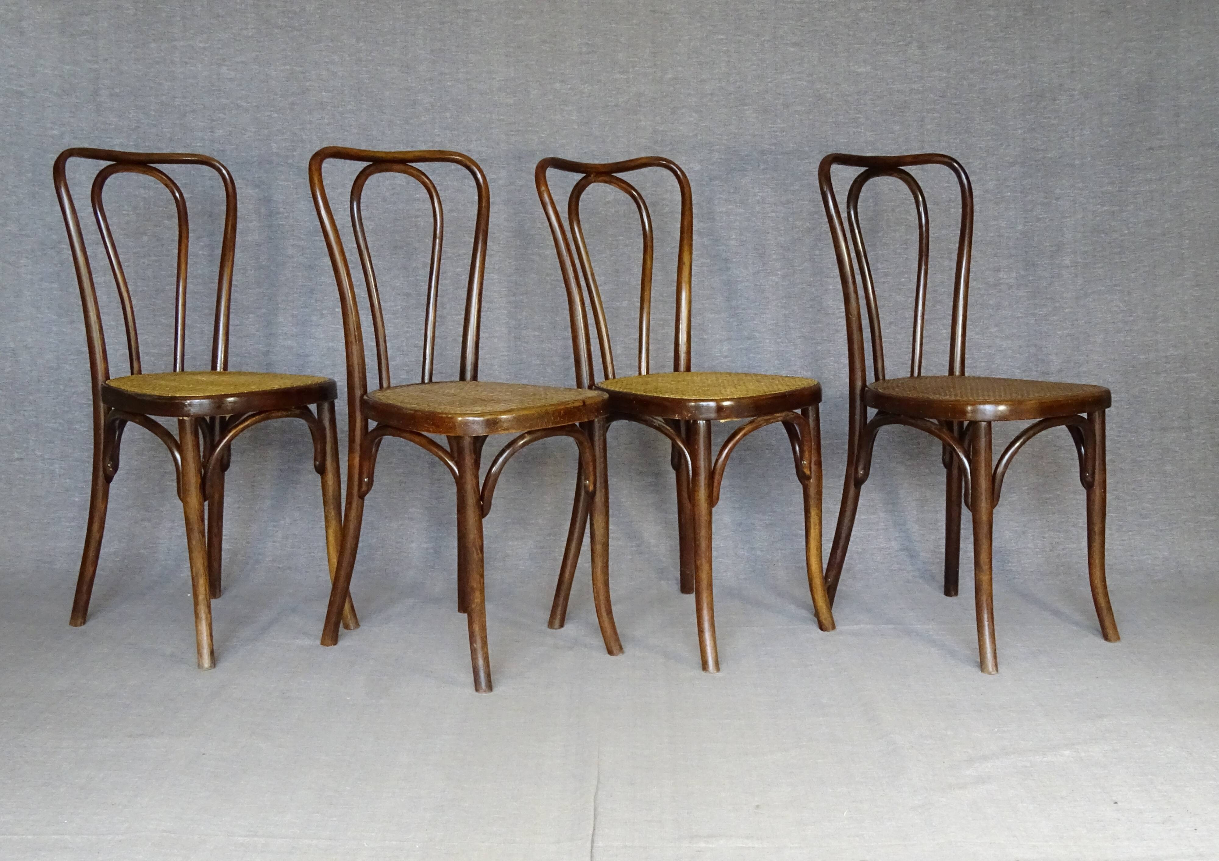 4 Thonet Mundus N°A 48 caned bistro chairs 1930