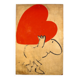 A vintage original painting by Mel Calman - Heavy Heart or Burden of Love