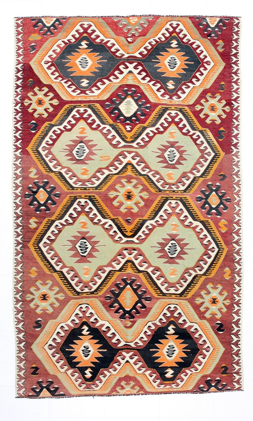 Tapis kilim vintage géométrique fait main – Explosion de motifs ethniques