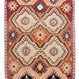 Tapis kilim vintage géométrique fait main – Explosion de motifs ethniques