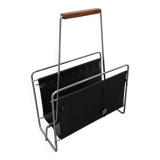 Design Voss jaren 70 leren tijdschriftenrek met chroom