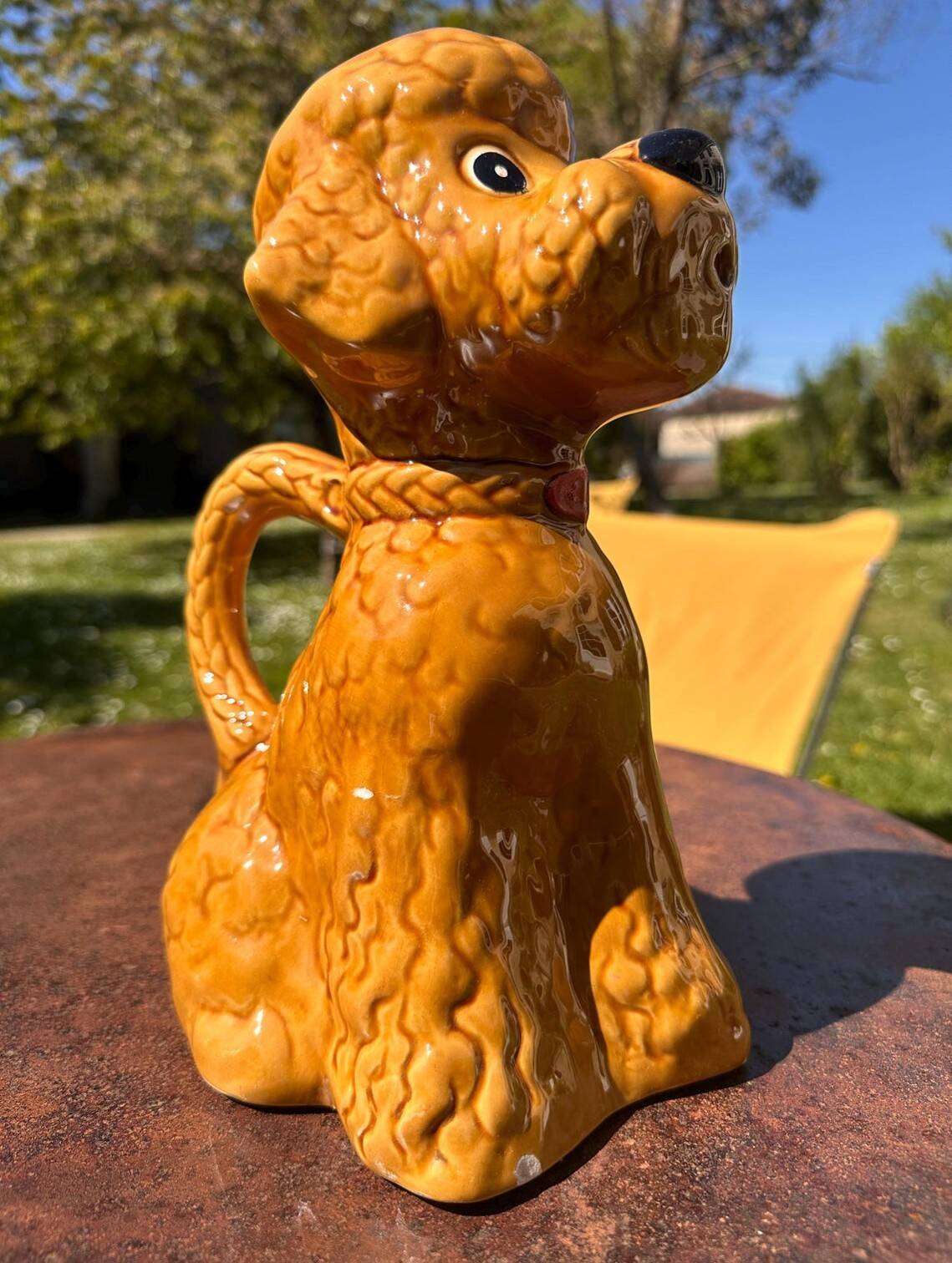 Vintage Brown Caramel Glazed Ceramic Poodle Carafe Pitcher