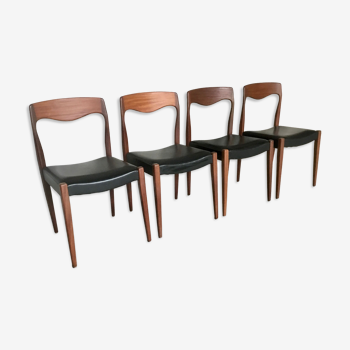 Ensemble de 4 chaises scandinaves en teck de marque NF Ameublement - 1960