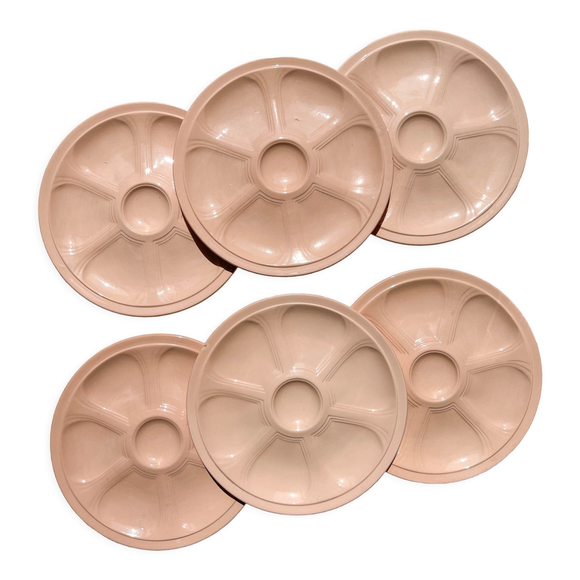 6 pink porcelain oyster plates from Digoin Sarreguemines
