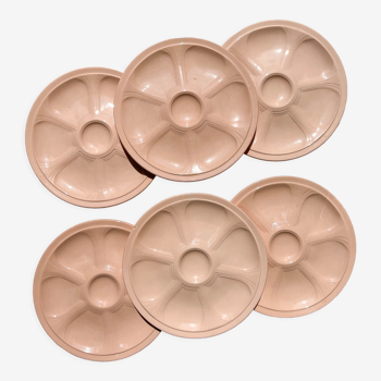 6 oyster plates in pink porcelain digoin sarreguemines