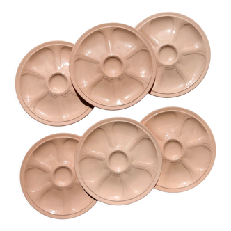 6 oyster plates in pink porcelain digoin sarreguemines
